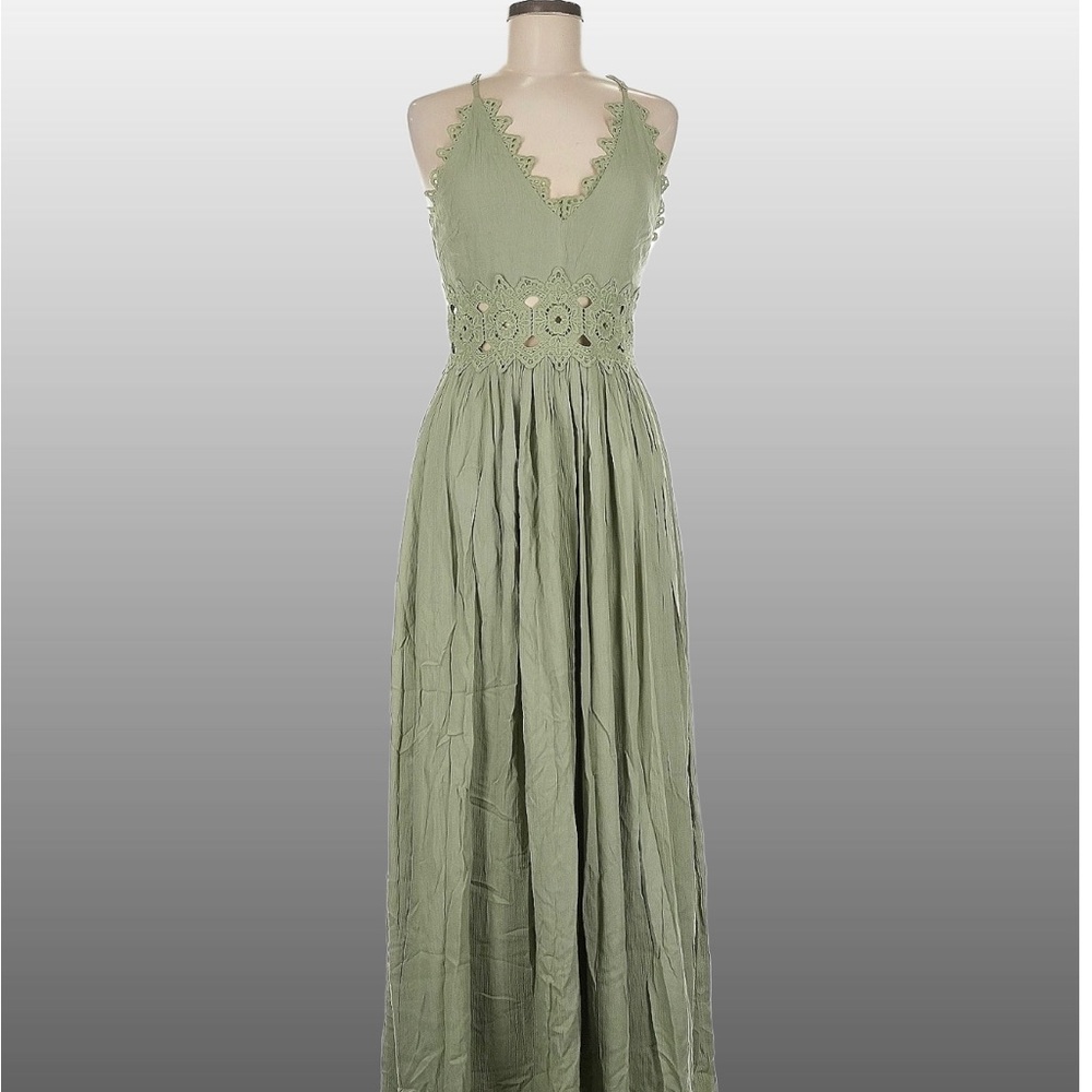 Lulu's Olive Green Lace Maxi Dress